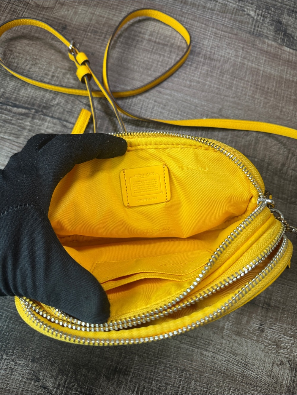 Coach Yellow Pebbled Leather Crossbody Wristlet - Picture 11 of 15